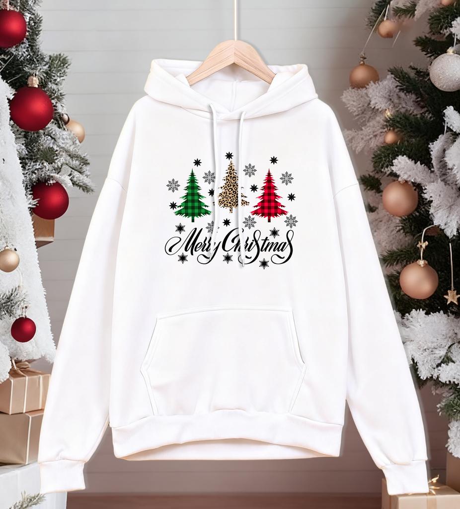 Merry Christmas Plaid Trees Print Men Hoodies Autumn Street Pullover All-Match Casual Hoody Unisex Fleece Oversized Sportswear