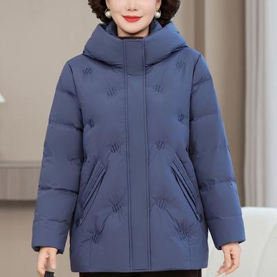 Plus Size XL-6XL Middle Age Women's Short Puffer Jacket Winter Outerwears Hooded Elegant Embroidery Thick Warm Down Coats