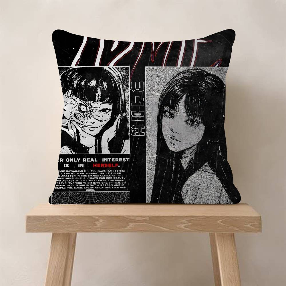 Junji Ito Tomie Retro Kawakami Pillow Covers Cartoon Sofa Decorative Home Doublesided Printing Short Plush Cute Cushion Cover