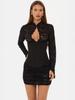 Chic Black Lace Stand Collar Bodycon Dress - Waist-Cinching, Slimming Hot Girl Style for Women