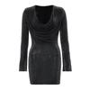 Abito da Donna Monocolore con Scollo a U Sovrapposto, Senso del Design, Temperamento, Slim, Maniche Lunghe