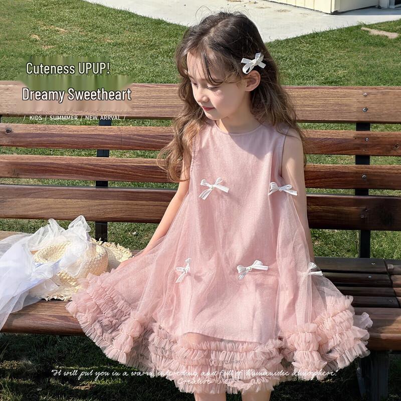 Сетчатое платье-принцесса с бантом для девочки 110