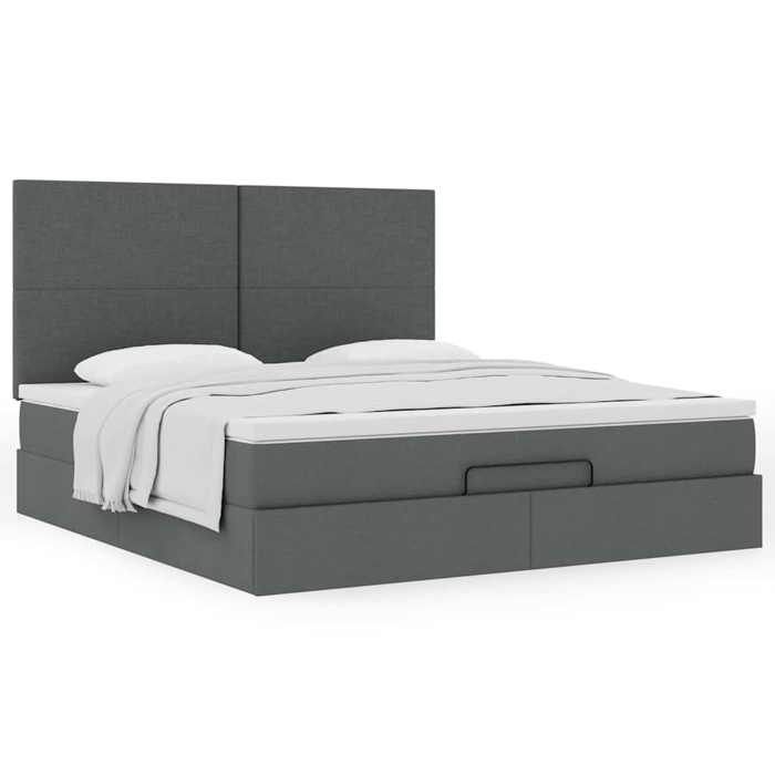 Cadre de lit avec matelas - Maison Exclusive - 180x200 cm - Tissu gris foncé - Rangement sous le lit
