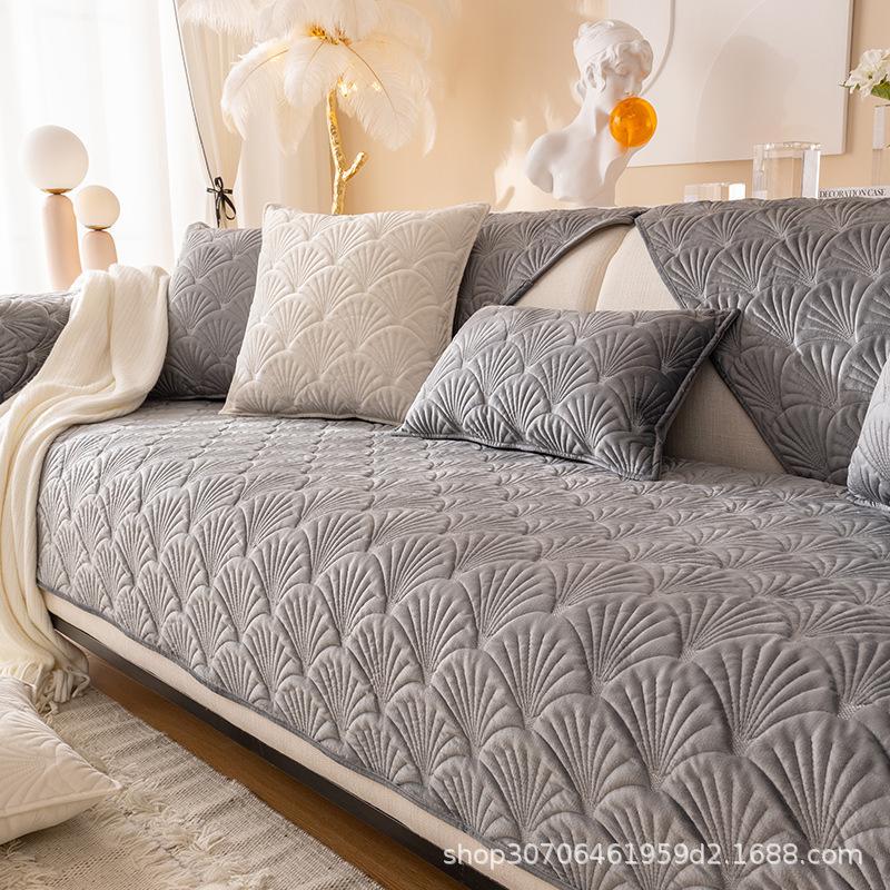 Nordic Sofa Cushion, Simple And Modern Winter Short Plush Non-Slip Seat Cushion, All-Season Leather Sofa Cover Cover Cloth Towel