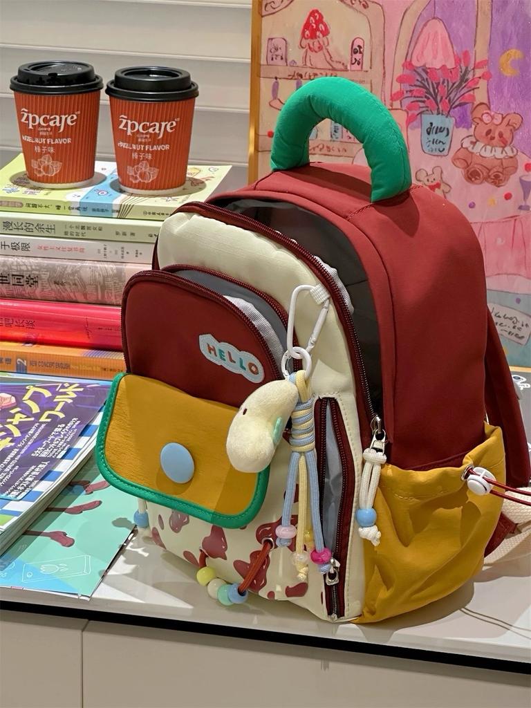 Schoolbag New dopamine contrasting color children's schoolbag Multi-compartment large-capacity student schoolbag Outdoor travel backpack