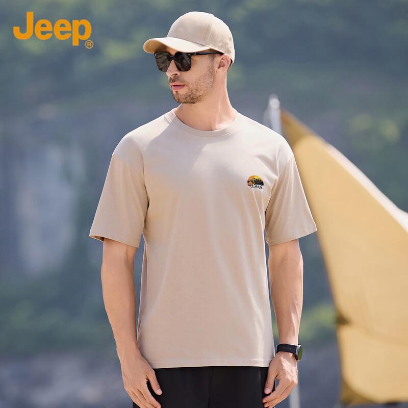 JEEP Men s 100% Cotton Loose Fit Round Neck Short Sleeve T-Shirt L