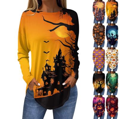 Tee Shirts For Women Fall Casual Long Sleeve Shirts Sweatshirt Vintage Graphic Printing Top Pullover Halloween