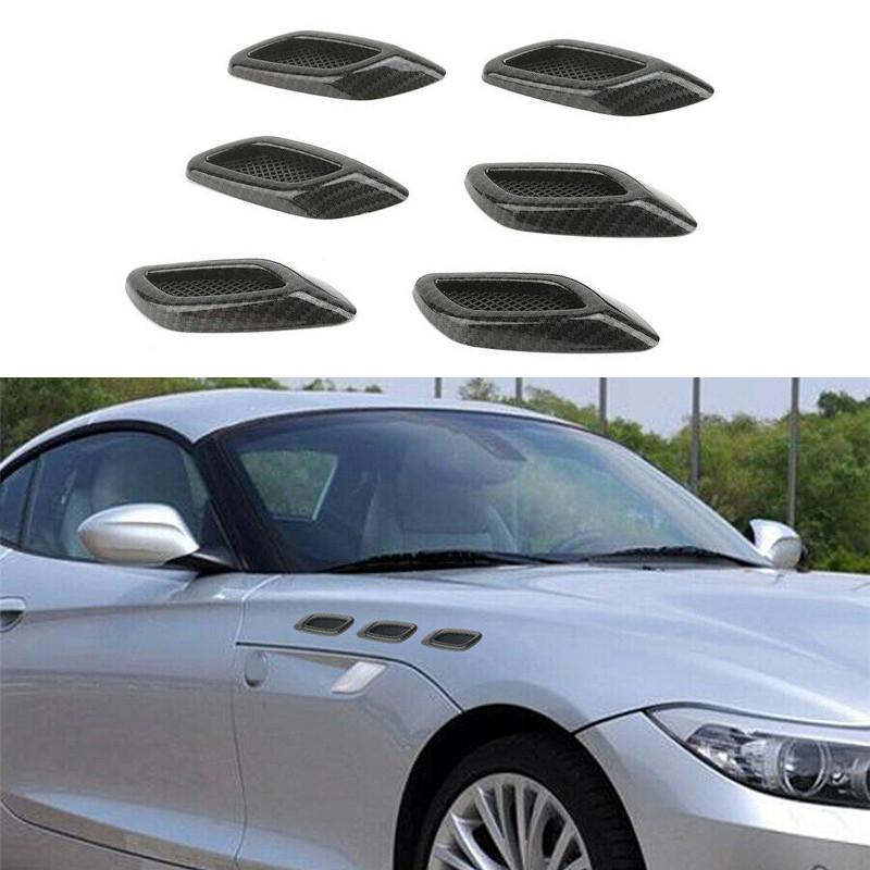 6Pcs Universal Car Air Flow Vent Hoods for Most Cars Carbon Fiber Side Sticker Exterior Accessories