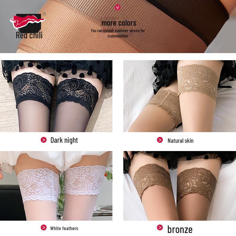 "Large Red Lace Over-the-Knee Sheer Thigh-High Stockings for Plus Size Women"