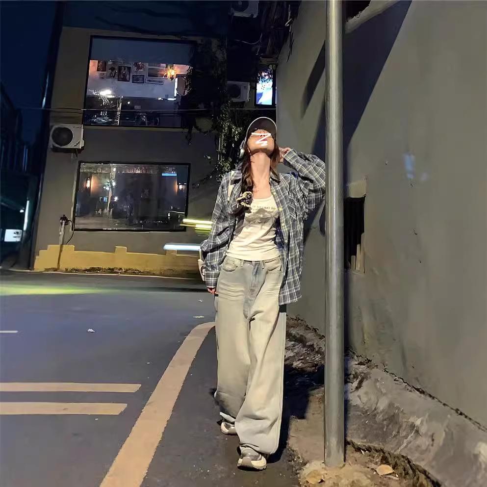 Women's Autumn American Retro Plaid Blue Shirt - Versatile Casual Sunscreen Jacket