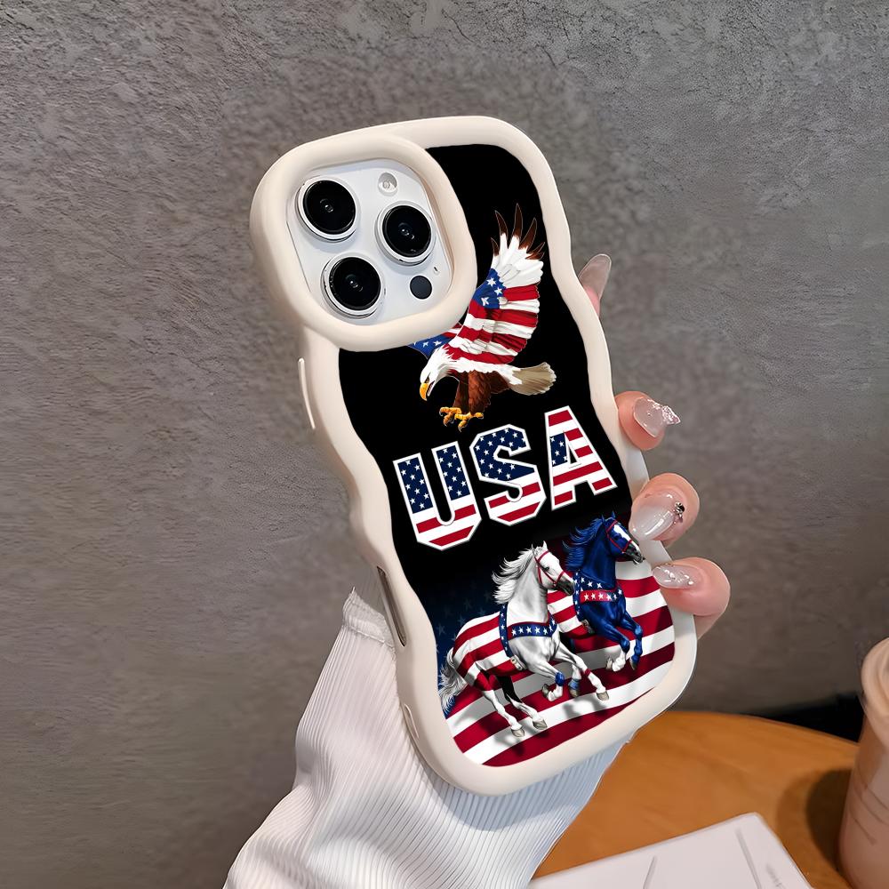 USA America Flag Wavy Edge TPU Mobile Phone Case for iPhone 17 16 15 14 13 12 11 Air Pro Max Plus Colorful Cover