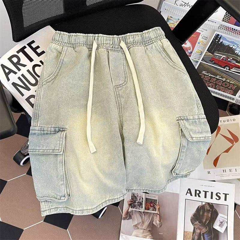 

Мужские свободные джинсовые рабочие шорты с завязками на завязках