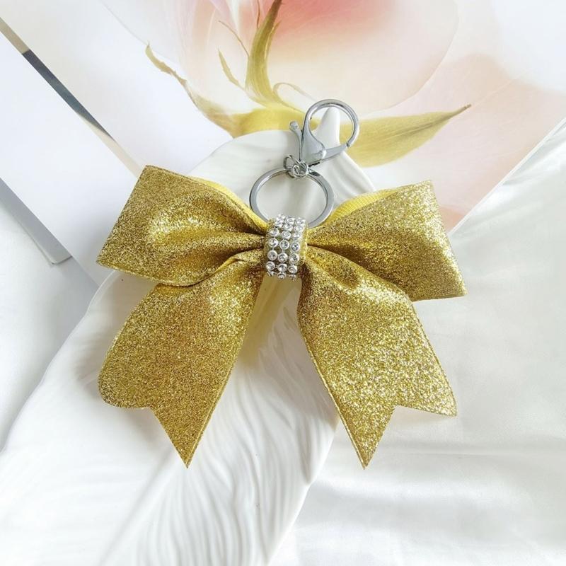 Vielseitiger Cheerleading-Schleifenanhänger Schicker Schlüsselanhänger mit Glitzer und Strasssteinen für Handykette oder Taschendekoration