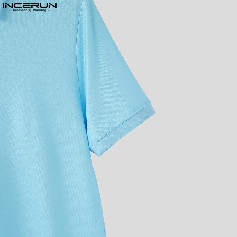 INCERUN Pánské tričko s klopovým límcem, krátkým rukávem, potiskem kravaty a zipem, ležérní topy