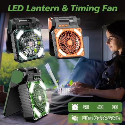 Ventilateur de barbecue portable d'extérieur, ventilateur solaire de camping avec luminosité et vitesse du vent réglables pour le camping en extérieur, les tentes, la pêche de nuit