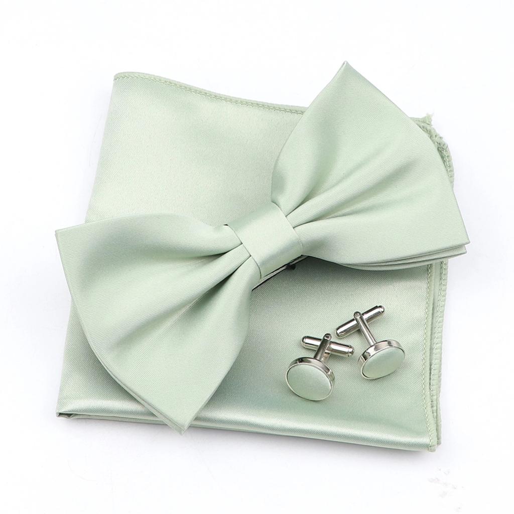 Einfarbiges Herren-Fliege-Taschentuch-Manschettenknopf-Set aus Polyester, Schmetterling, Hochzeit, Party, Abendessen, Zubehör