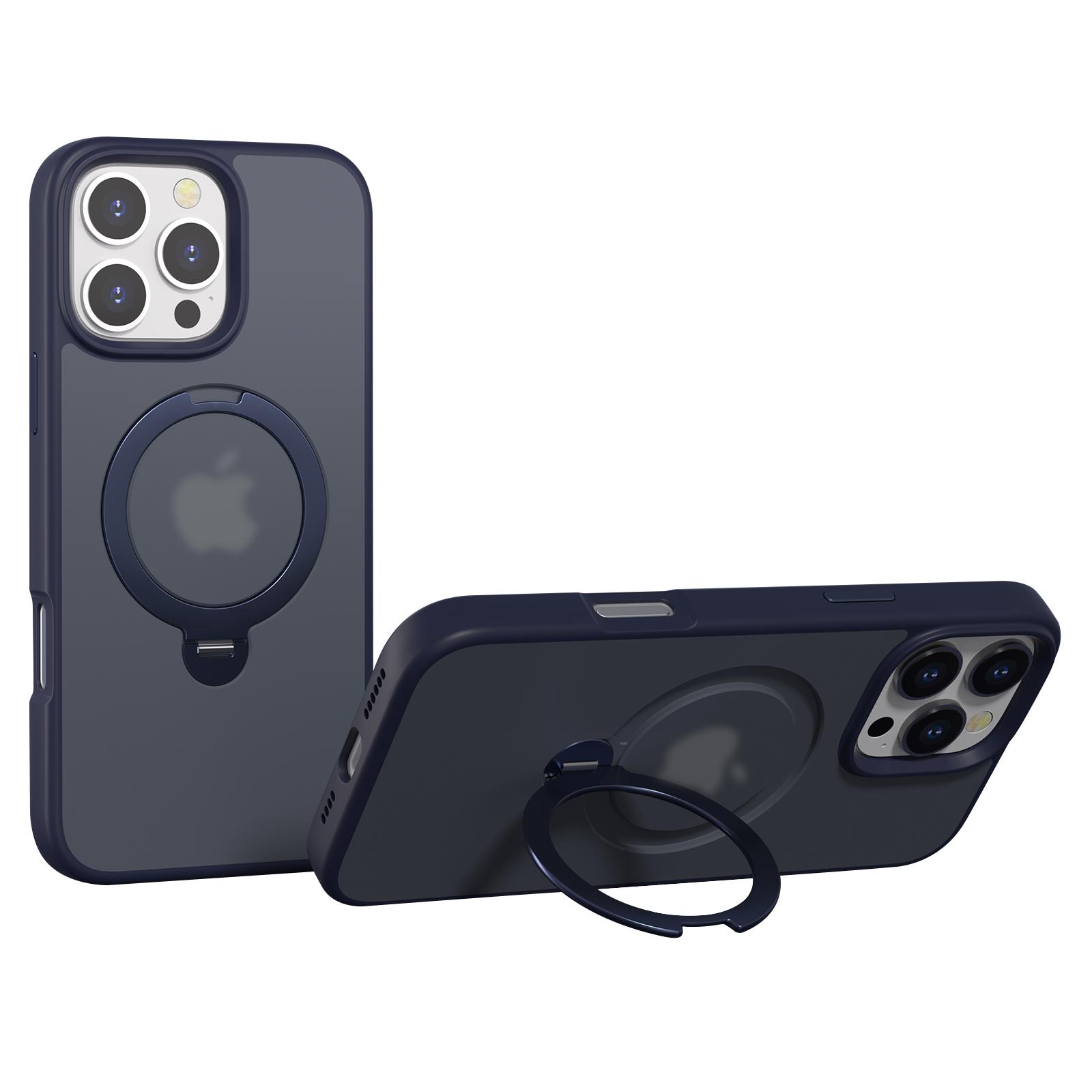 

For iPhone 16 Pro Max Magnetic Case Rotating Kickstand TPU+PC Phone Back Cover Blue