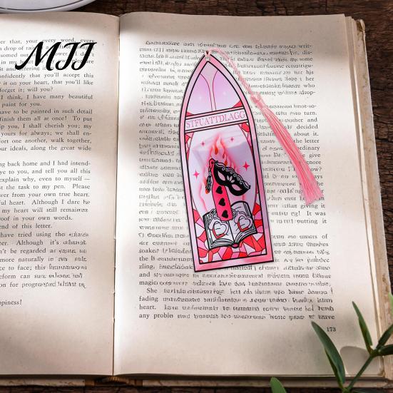Book Page Marker Stained Glass Art Acrylic Bookmark, Halloween Dark Aesthetic Mark, Transparent Lightweight with Tassel, Gifts for Readers &