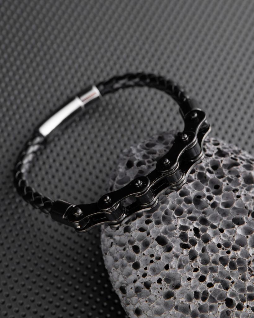Punk Leather Wolf Head Bracelet Handwoven Beaded Bracelet Men'S Personality Cycle Chain Hand Jewelry