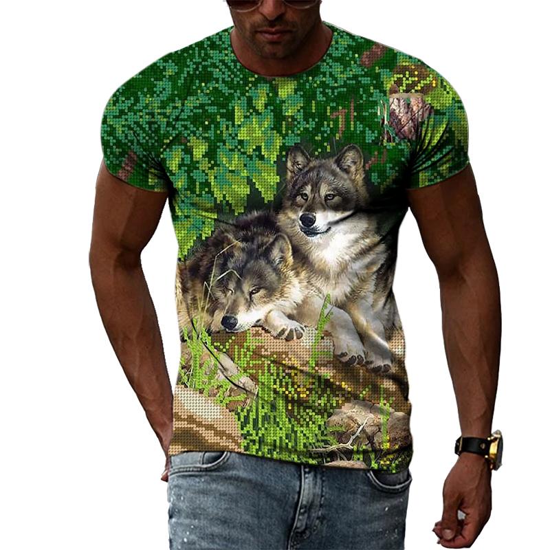 Fashion Hip Hop 3D Animal Wolf Men T-shirt Summer Trendly Casual Personality Printed Graphic T Shirts O-neck Short Sleeve Tees
