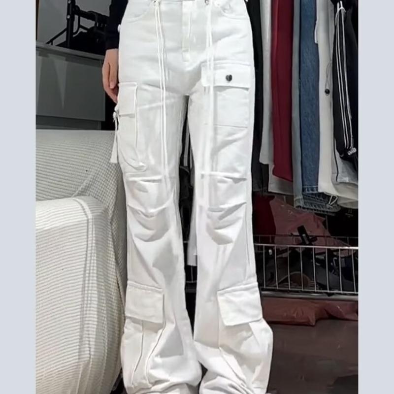 Women's Retro Micro-Flared Cargo Pants with Pockets - Spring/Autumn 2024 Collection