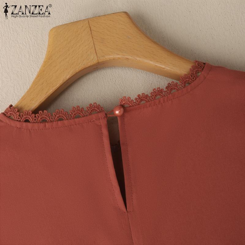 ZANZEA Women Casual Round Neck Loose Retro 3/4 Sleeve Blouse
