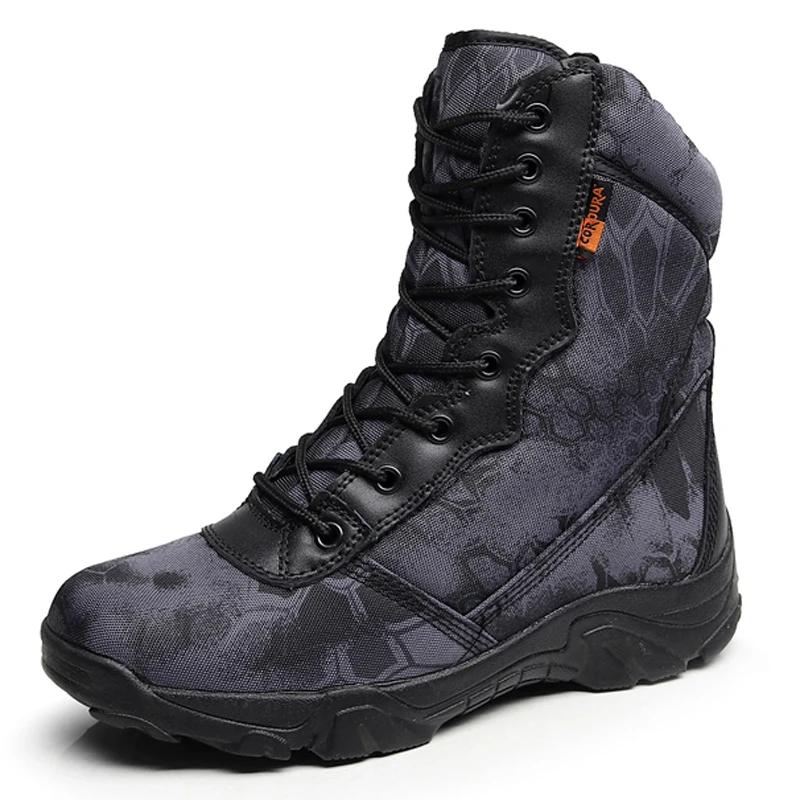 Men Tactical Boots Autumn Winter Waterproof Leather Boots Desert Safty Work Shoes Combat Ankle Boots Camouflage Hiking Shoes Comfortable Soft Sole Non