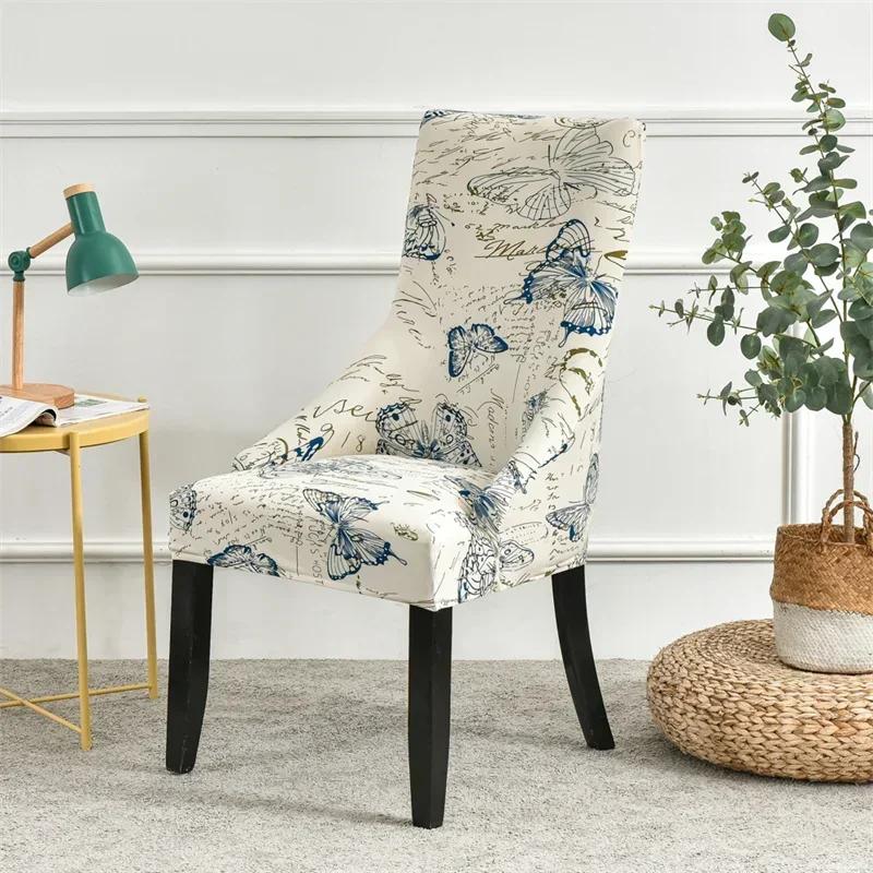 Elastische Esszimmerstuhlbezüge Schräge Rückenlehne Sesselbezüge Pastoraler Stil Sitzüberwürfe für Zuhause Party Bankett Büro