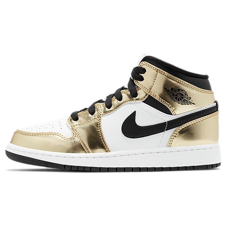 Jordan 1 Mid Metallic Gold Black White GS DC1420-700 38.5