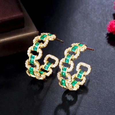 Pin Design Sense C-Shaped Earrings Hollow Geometric Micro-Inlaid Zircon Loop Stud Earrings