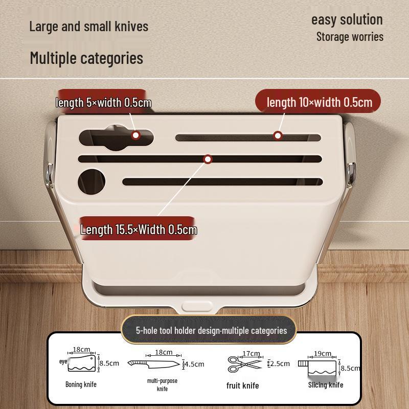 Wall-Mounted Multifunctional Knife and Cutlery Holder with Integrated Chopstick Storage
