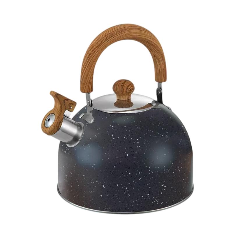 Bouilloire à sifflet, Théières pour cuisinière en acier inoxydable de qualité alimentaire avec motif bois Poignée pliable, Bouilloire à sifflet fort