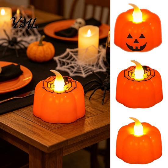 Battery Operated Pumpkin Lamps 2Pcs Halloween Flameless Candles, LED Candle, Decorative Candles Candy Bag Fillers for Light, 3D Tealight Thanksgiving