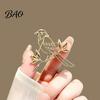 Elegant Bird Brooch Golden Plated Hollow Brooch, Standing on Branch Lapel Pin, Hats Bags Scarves Clothes Decorative Accessory Women Dresses Jewelry