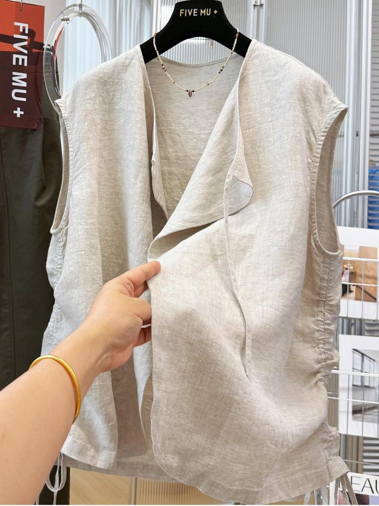2026 Women's Spring/Summer Layered Pure Linen Vest Shawl - High-End Sleeveless Jacket