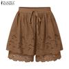 ZANZEA Damen Lässige Stickerei Häkel Patchwork Sommer Kurze Hosen
