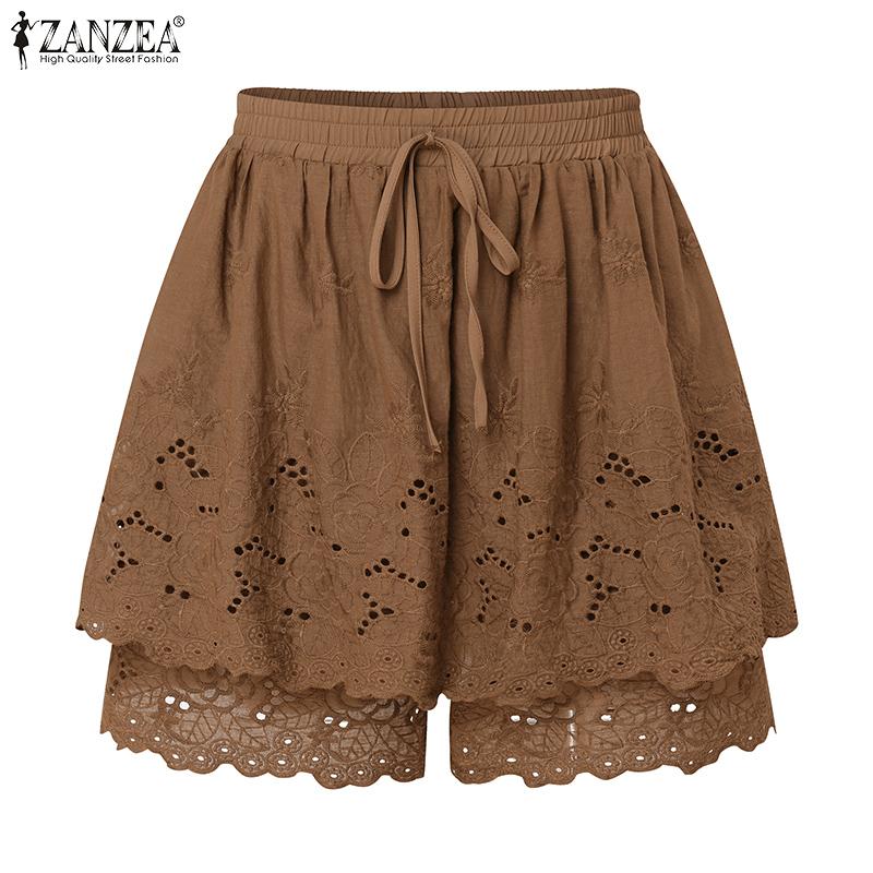 ZANZEA Damen Lässige Stickerei Häkel Patchwork Sommer Kurze Hosen