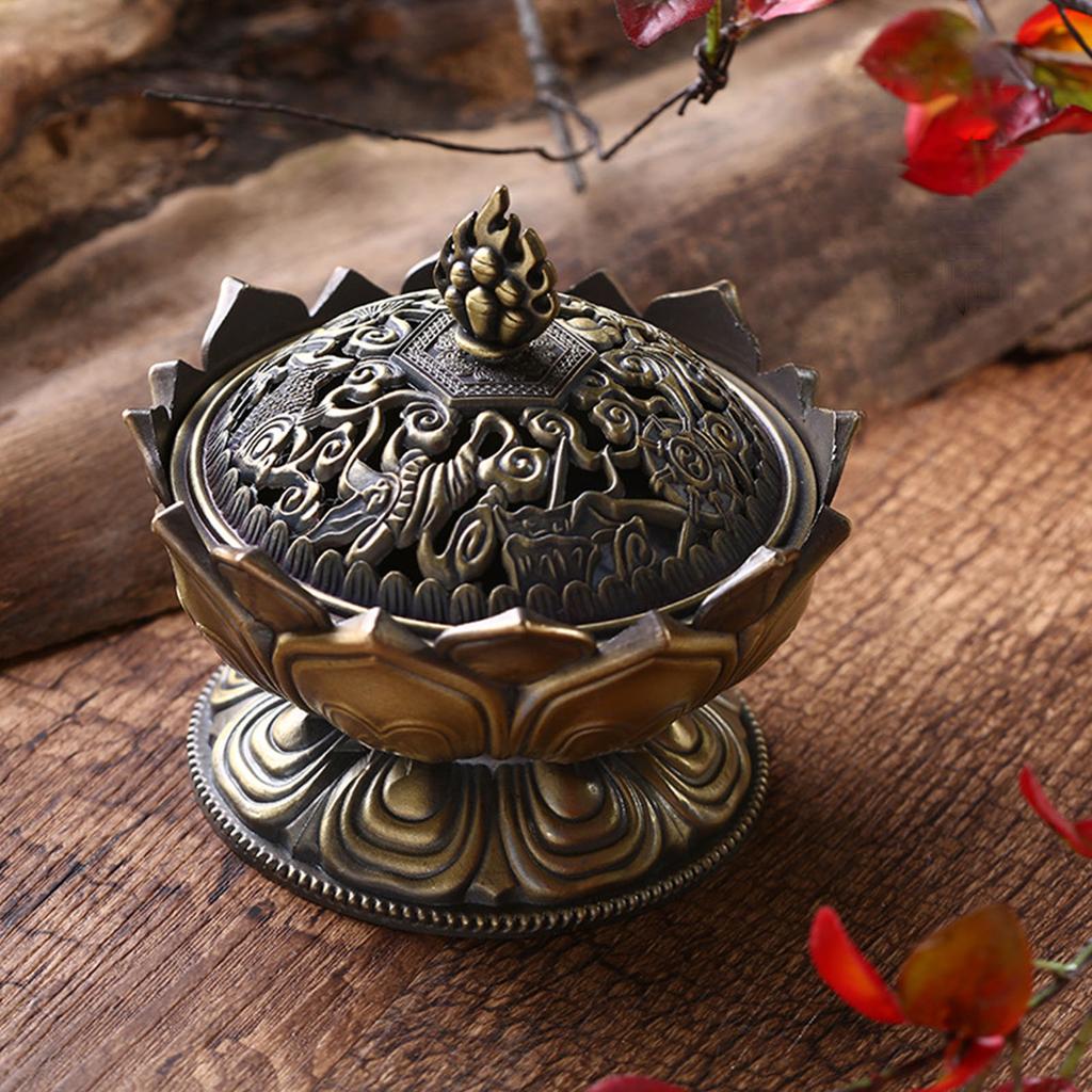 Incense Holder Vintage Zinc Copper Alloy Flower Shaped Incense Bowl Home Decoration