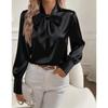 2026 Elegant Lace-up Bow Tie Collar Satin Shirt Spring New Sweet Office Womens Blouse Fashion Casual Long Sleeve Sweet Fall Tops