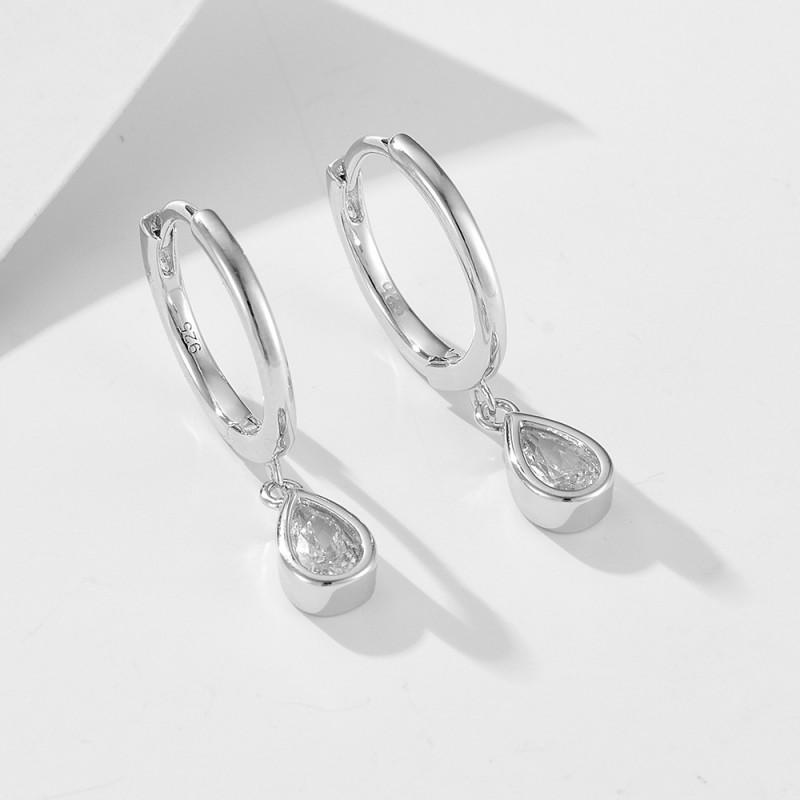 Sterling Teardrop Zircon Earrings C-Shape Clip-on Vintage Chic Womens Jewelry 925 Sterling Silver