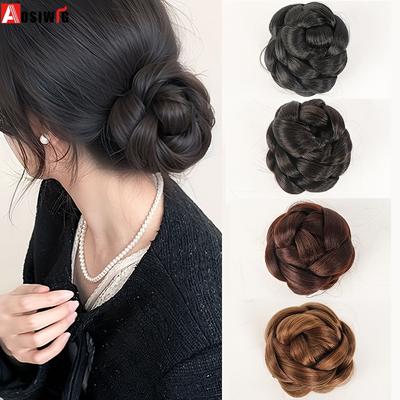 Synthetic Grab Clip Lazy Hair Braid Braided Bun Wig Women's Low-tie Meatball Head Heat-resistant Bun Hair Accessories