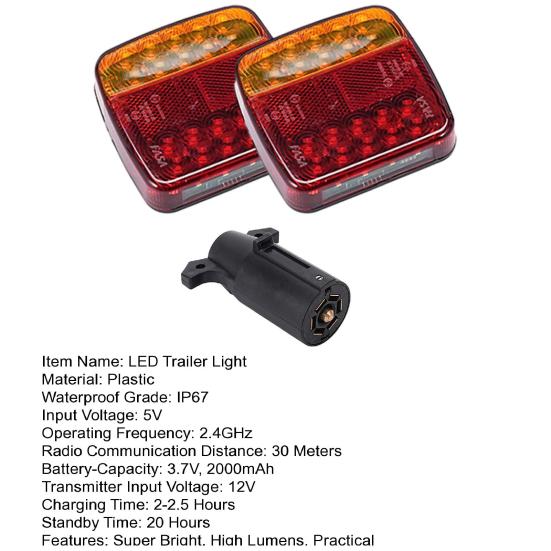 Zestaw magnetycznych bezprzewodowych świateł przyczepy, wysokie lumeny, superjasne, wodoodporne, IP67, akumulatorowe tylne światła samochodowe, tylne światła holownicze LED