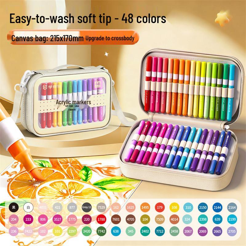 Large Capacity Washable Acrylic Marker Set with Soft Tip and Paint Brushes for Kids' Art Class