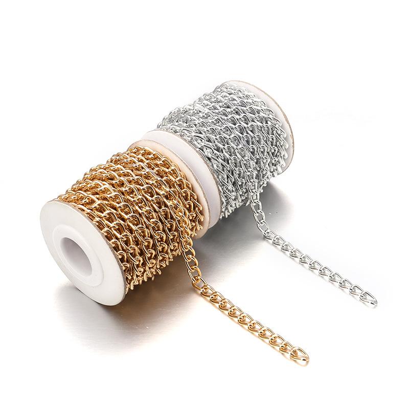 5 Yards/Roll Golden Silver Color Aluminium Twist Chains O-Shaped Chain for DIY Bracelet Necklace Jewelry Making Bag Accessories