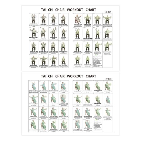 Tableau d'exercices de Tai Chi sur chaise pour seniors Plan d'exercices structuré de 30 jours avec Tai Chi assis et exercices de marche