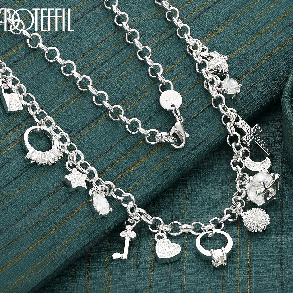 925 Sterling Silver Wedding Jewelry Star Moon Heart AAA Zircon 18-inch Necklace 45cm