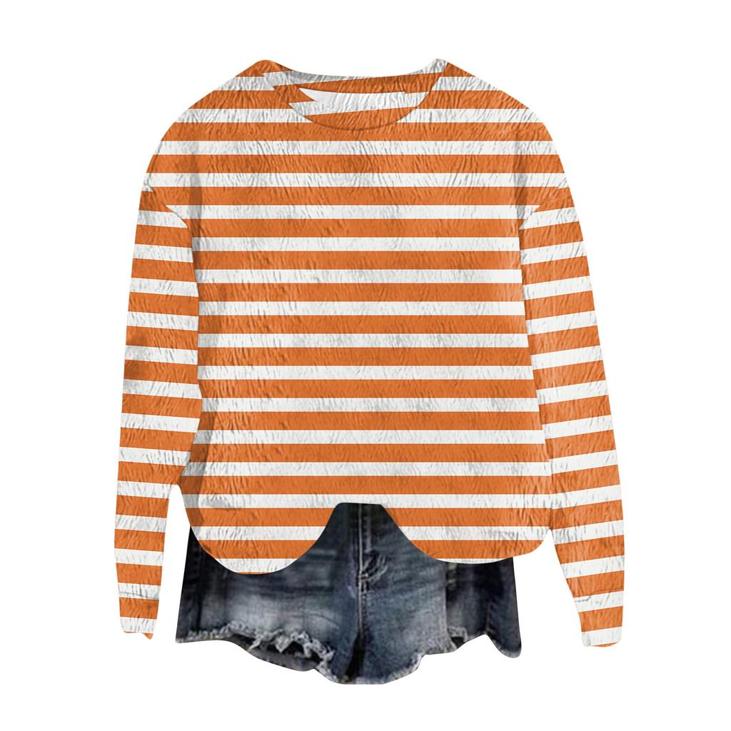 Women's Fashion Round Neck Pullover Top Long Sleeve Tee Printed Sweatshirt