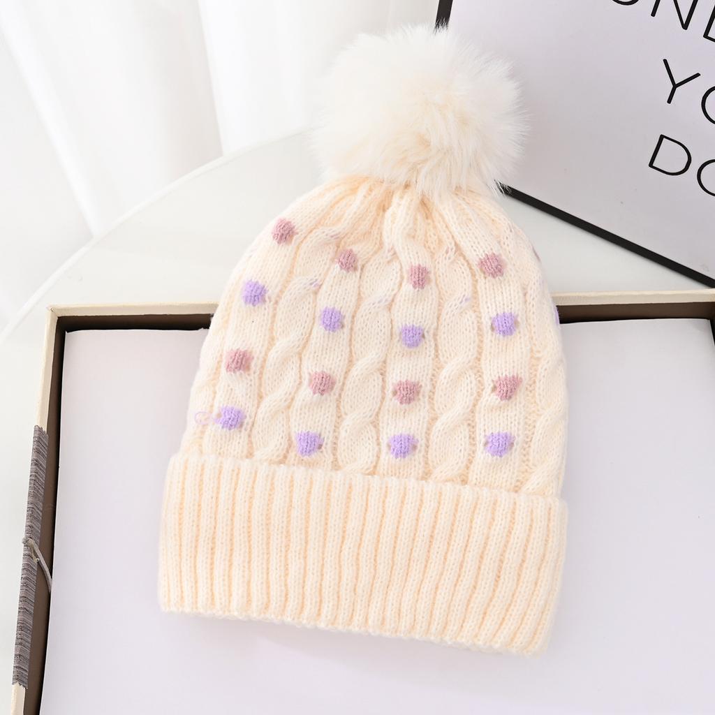 Nowa zimowa czapka z pomponem dla dzieci, wszechstronna, w kropki, dzianinowy sweter, czapka wełniana, polarowe nauszniki, wiatroodporna, ciepła czapka, wilgoć