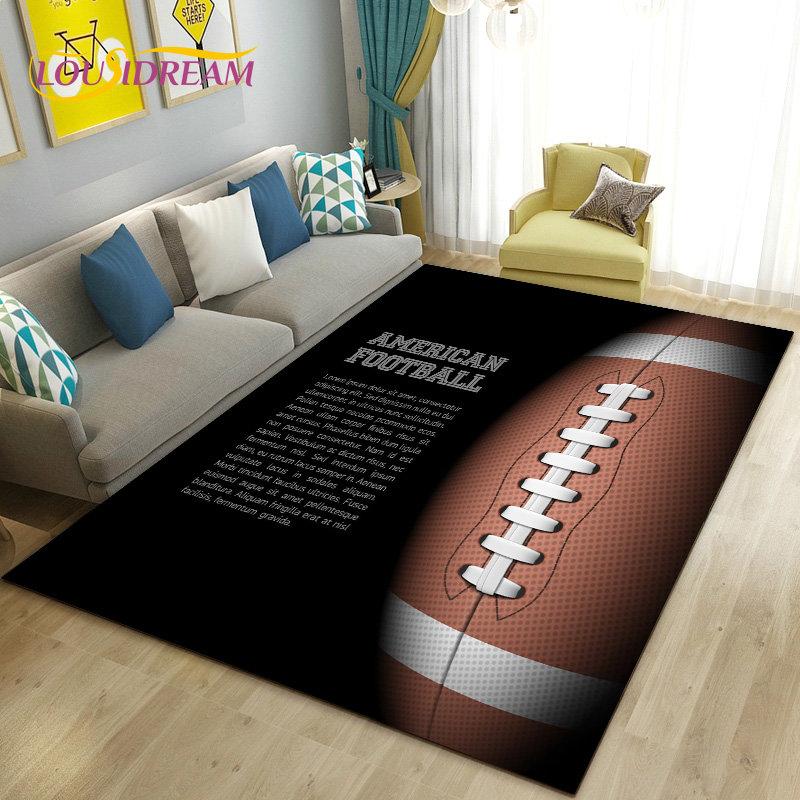 American Football Rugby Area Rug Large,Carpet Rug for Living Room Bedroom Sofa Doormat Decoration, Kids Non-slip Floor Mat 3D
