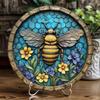 Metal Bee Floral Wall Art Round 2D Printed Sign Home Office Halloween Decor